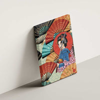 Japanese Geisha Katana Canvas Wall Art Japan Sensu Seigaiha Pattern - Polynesian Pride