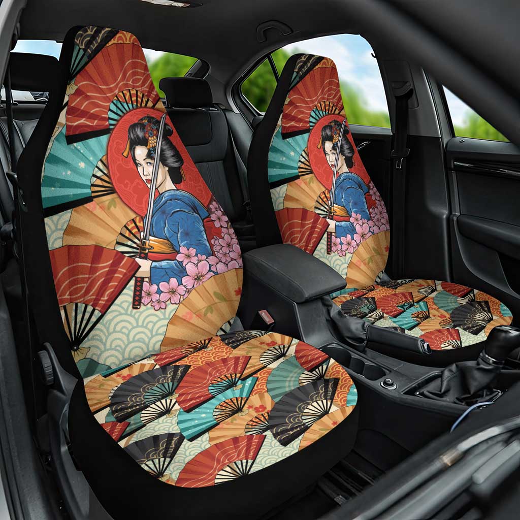 Japanese Geisha Katana Car Seat Cover Japan Sensu Seigaiha Pattern LT14 One Size Multicolor - Polynesian Pride