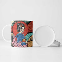 Japanese Geisha Katana Ceramic Mug Japan Sensu Seigaiha Pattern LT14 - Polynesian Pride