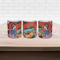 Japanese Geisha Katana Ceramic Mug Japan Sensu Seigaiha Pattern LT14 - Polynesian Pride