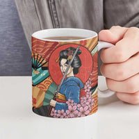 Japanese Geisha Katana Ceramic Mug Japan Sensu Seigaiha Pattern LT14 - Polynesian Pride