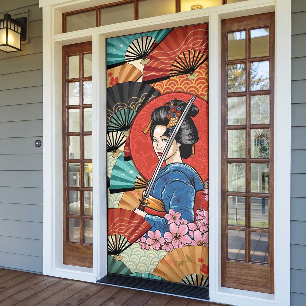 Japanese Geisha Katana Door Cover Japan Sensu Seigaiha Pattern LT14 - Polynesian Pride