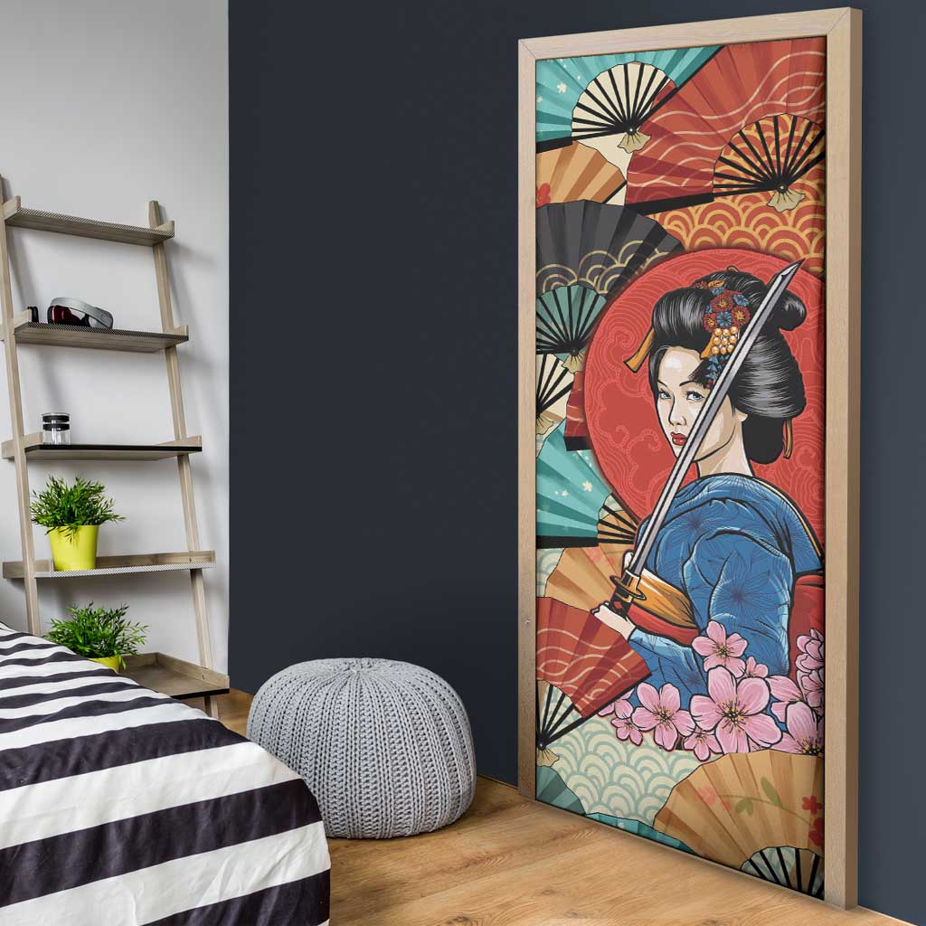Japanese Geisha Katana Door Cover Japan Sensu Seigaiha Pattern LT14 - Polynesian Pride