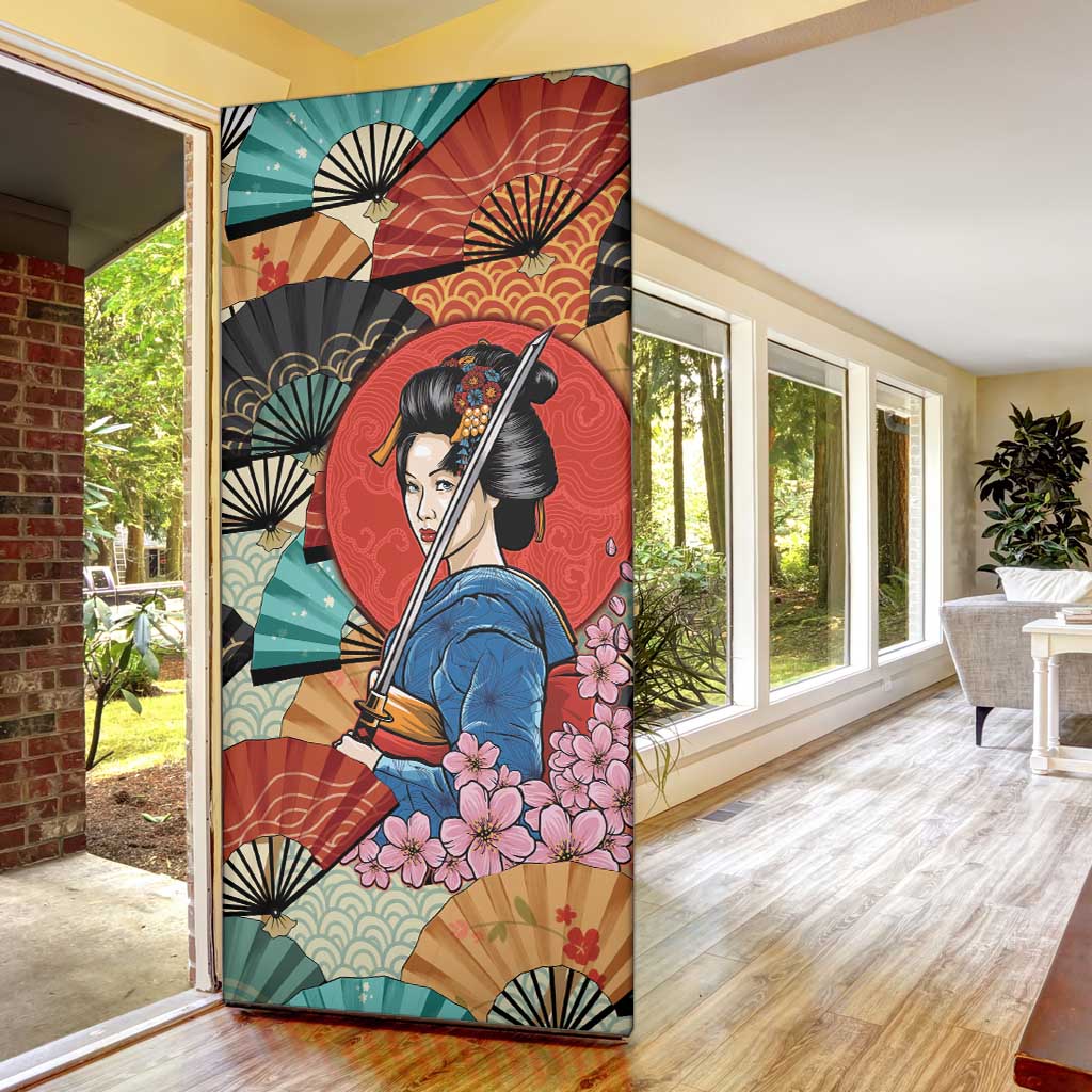 Japanese Geisha Katana Door Cover Japan Sensu Seigaiha Pattern LT14 - Polynesian Pride
