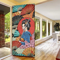 Japanese Geisha Katana Door Cover Japan Sensu Seigaiha Pattern LT14 - Polynesian Pride