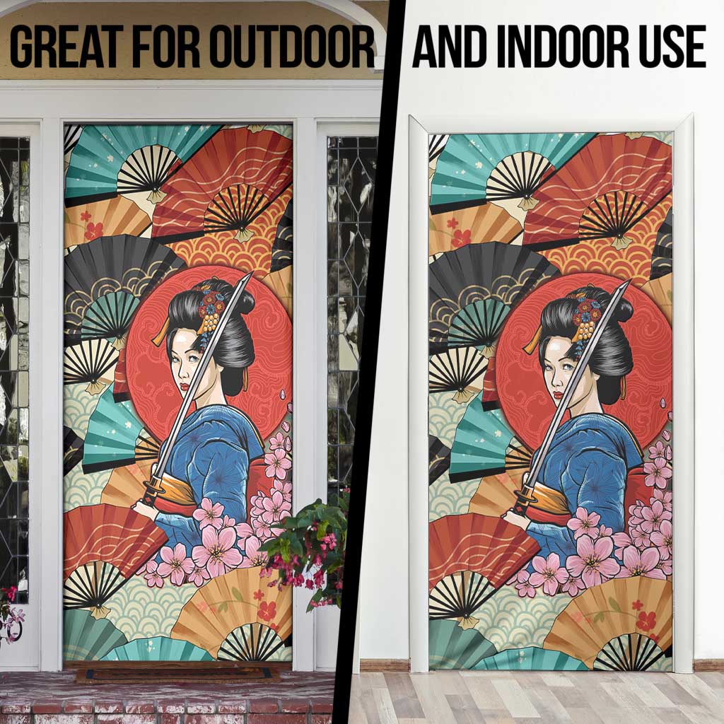 Japanese Geisha Katana Door Cover Japan Sensu Seigaiha Pattern LT14 - Polynesian Pride