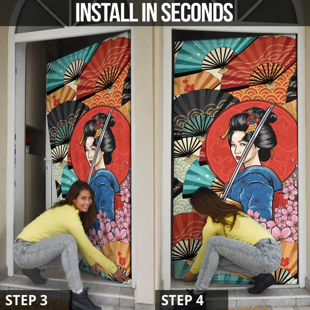 Japanese Geisha Katana Door Cover Japan Sensu Seigaiha Pattern LT14 - Polynesian Pride
