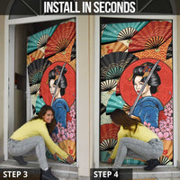 Japanese Geisha Katana Door Cover Japan Sensu Seigaiha Pattern LT14 - Polynesian Pride