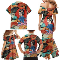 Japanese Geisha Katana Family Matching Mermaid Dress and Hawaiian Shirt Japan Sensu Seigaiha Pattern LT14 - Polynesian Pride