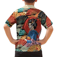 Japanese Geisha Katana Family Matching Puletasi and Hawaiian Shirt Japan Sensu Seigaiha Pattern - Polynesian Pride