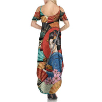 Japanese Geisha Katana Family Matching Summer Maxi Dress and Hawaiian Shirt Japan Sensu Seigaiha Pattern LT14 - Polynesian Pride