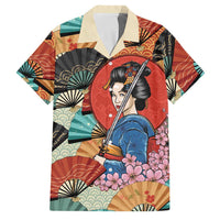 Japanese Geisha Katana Family Matching Tank Maxi Dress and Hawaiian Shirt Japan Sensu Seigaiha Pattern LT14 Dad's Shirt - Short Sleeve Multicolor - Polynesian Pride