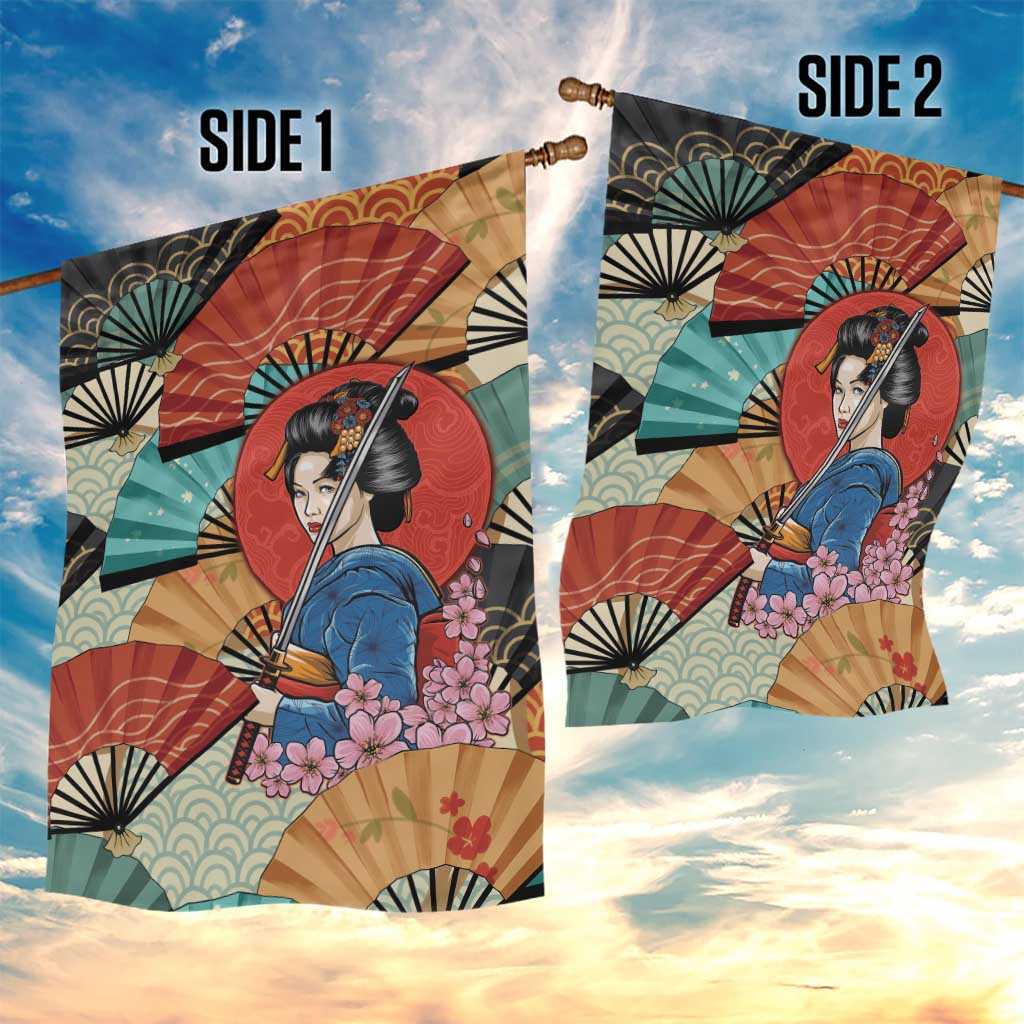 Japanese Geisha Katana Garden Flag Japan Sensu Seigaiha Pattern - Polynesian Pride