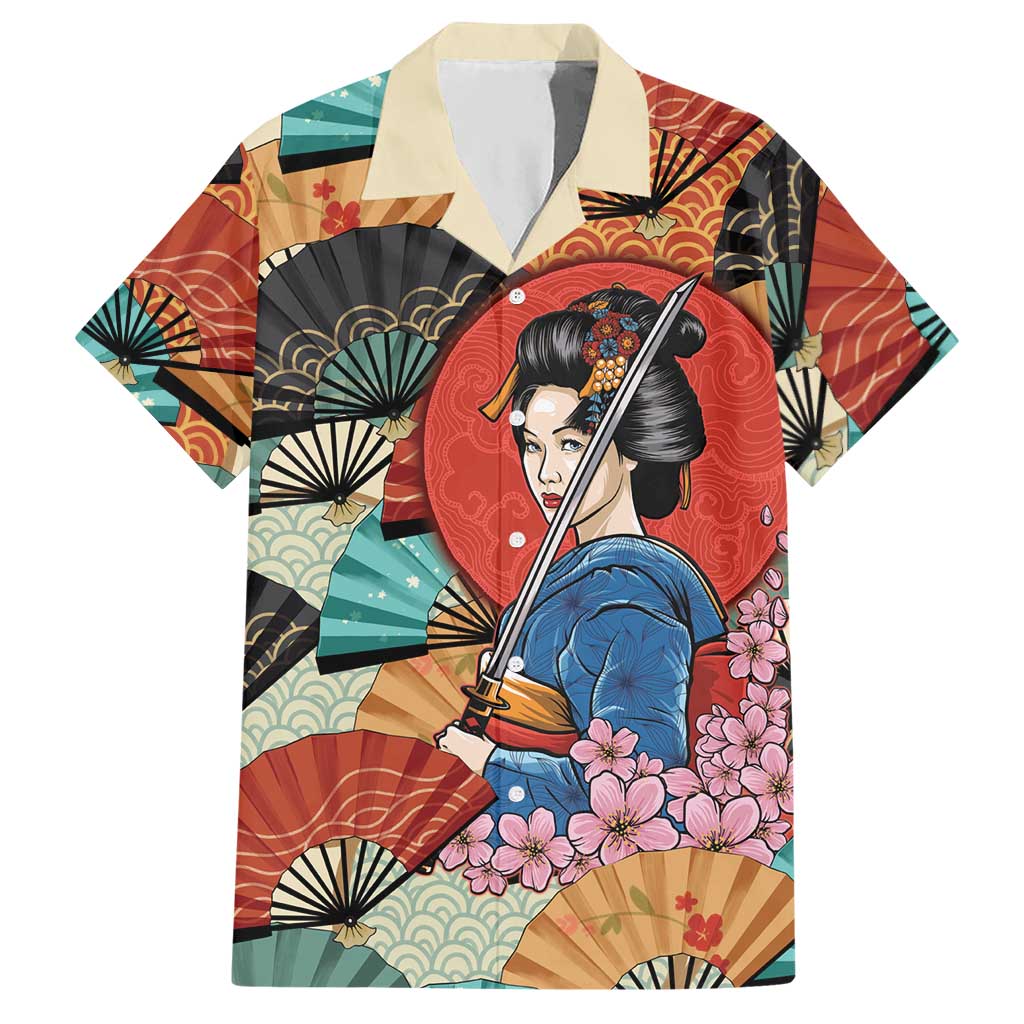 Japanese Geisha Katana Hawaiian Shirt Japan Sensu Seigaiha Pattern - Polynesian Pride