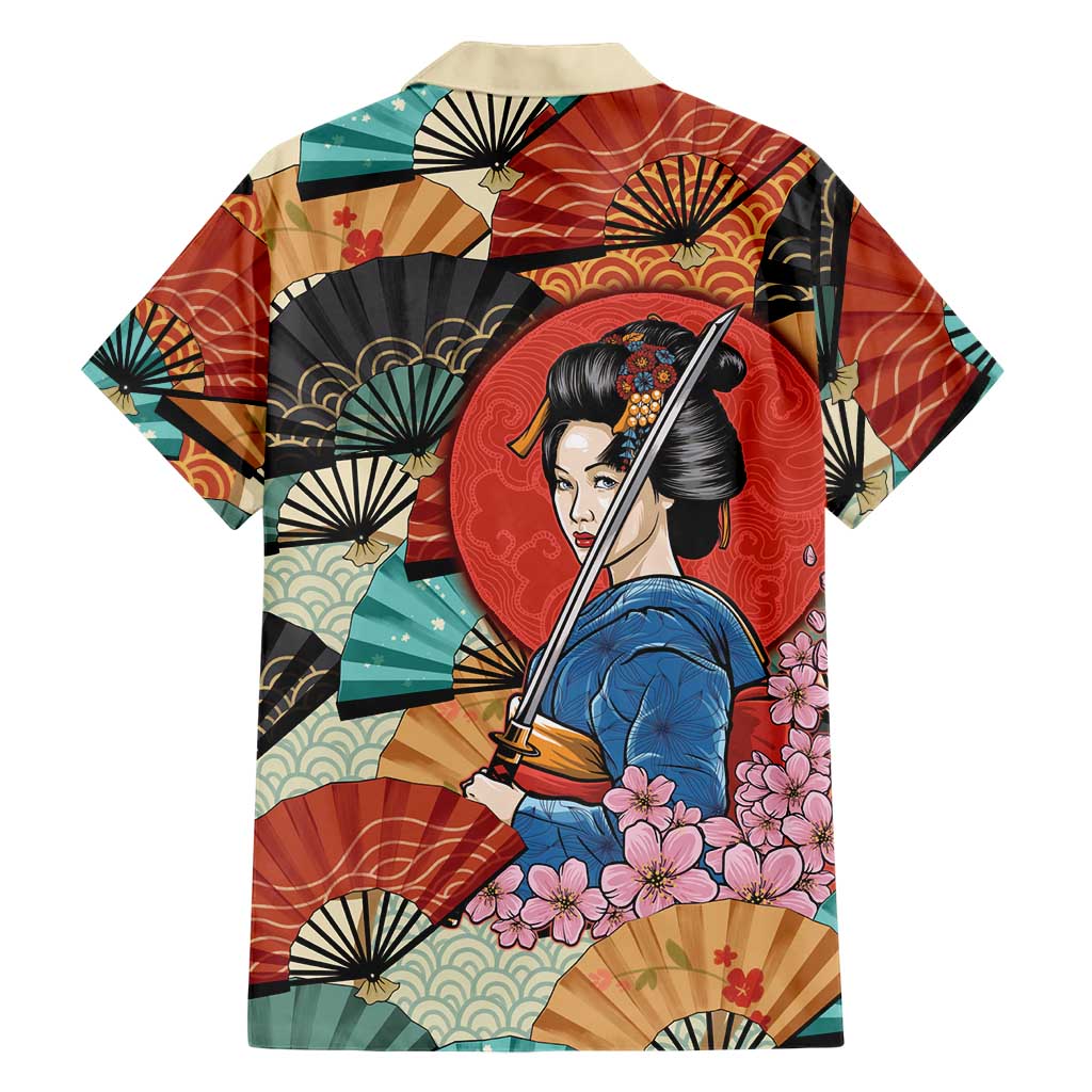 Japanese Geisha Katana Hawaiian Shirt Japan Sensu Seigaiha Pattern - Polynesian Pride