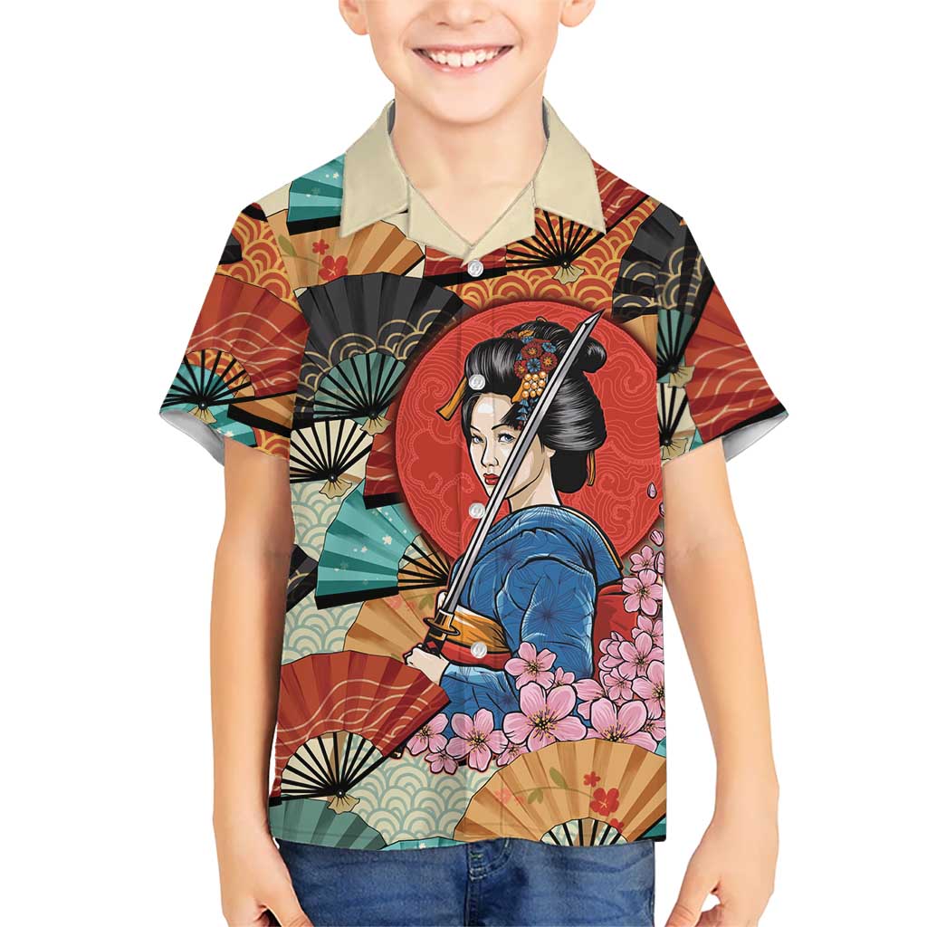 Japanese Geisha Katana Hawaiian Shirt Japan Sensu Seigaiha Pattern - Polynesian Pride