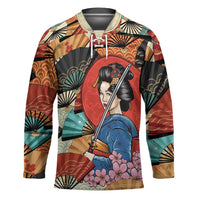 Japanese Geisha Katana Hockey Jersey Japan Sensu Seigaiha Pattern - Polynesian Pride