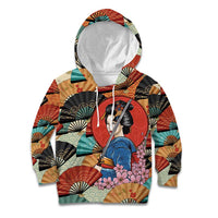Japanese Geisha Katana Kid Hoodie Japan Sensu Seigaiha Pattern - Polynesian Pride