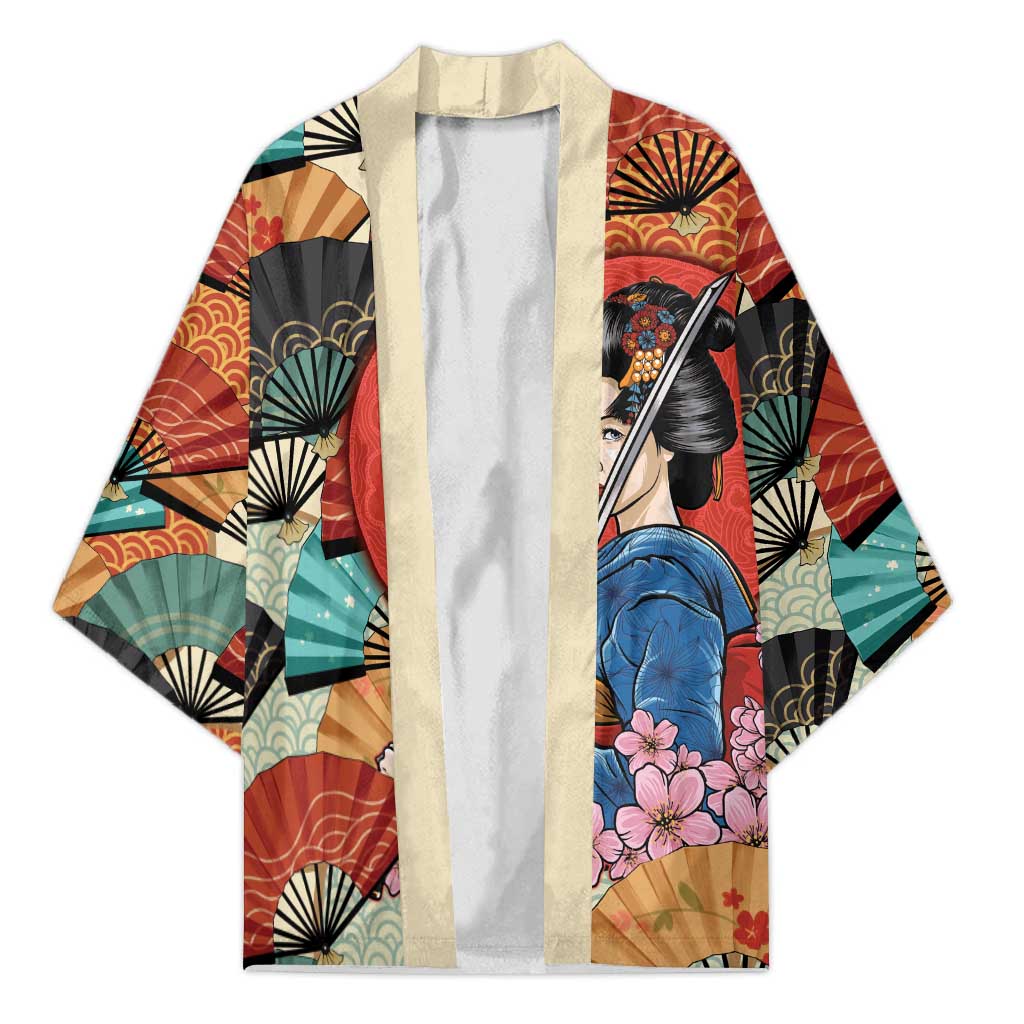 Japanese Geisha Katana Kimono Japan Sensu Seigaiha Pattern - Polynesian Pride