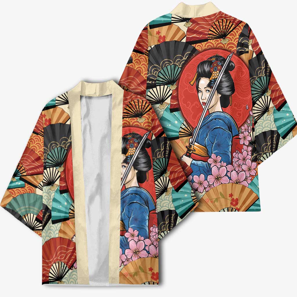 Japanese Geisha Katana Kimono Japan Sensu Seigaiha Pattern - Polynesian Pride