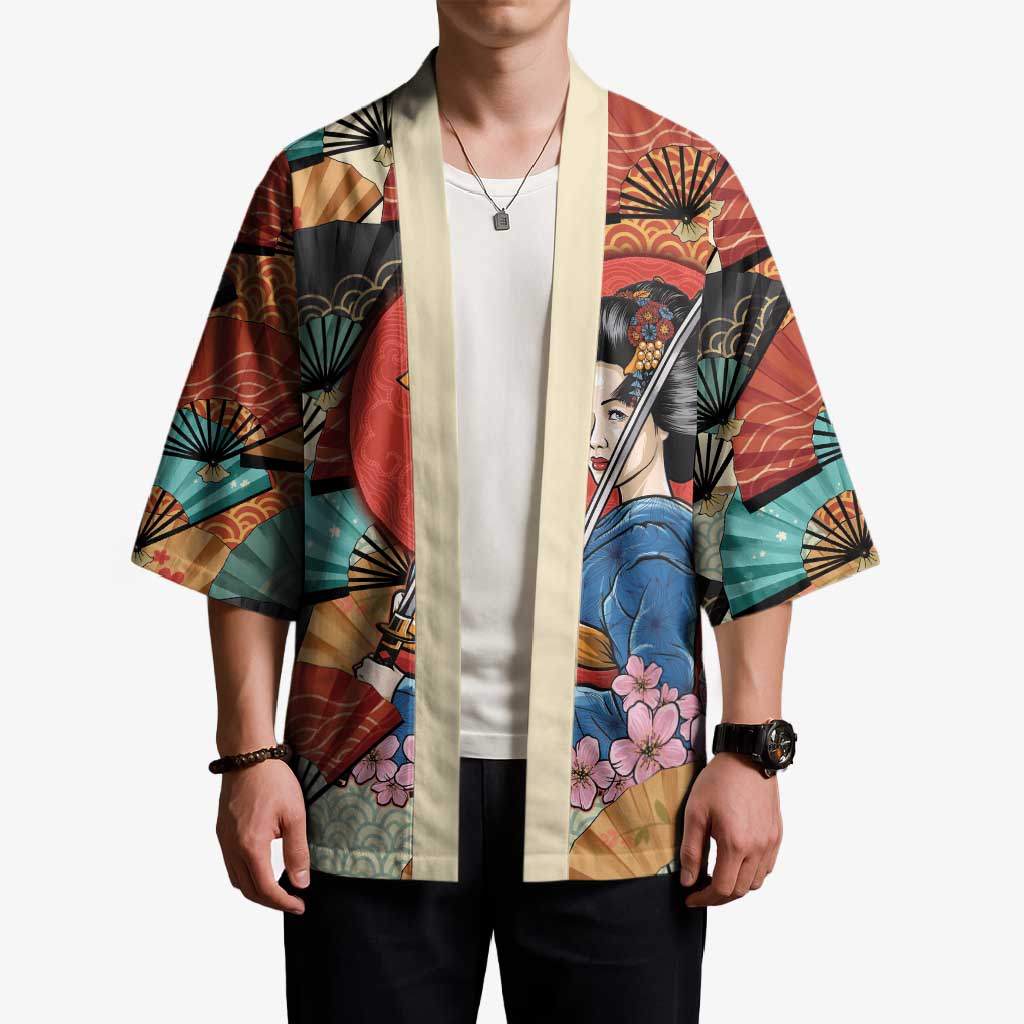 Japanese Geisha Katana Kimono Japan Sensu Seigaiha Pattern - Polynesian Pride