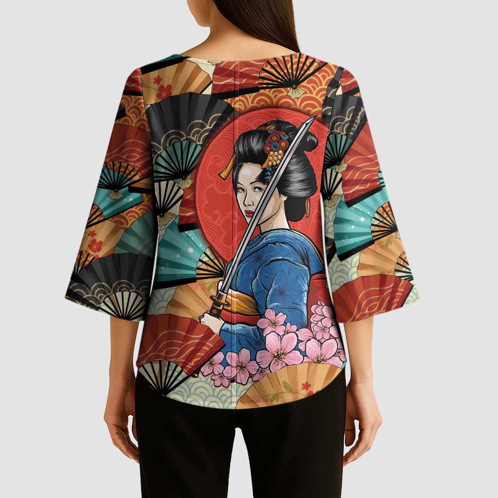 Japanese Geisha Katana Kimono Sleeve Blouse Japan Sensu Seigaiha Pattern - Polynesian Pride