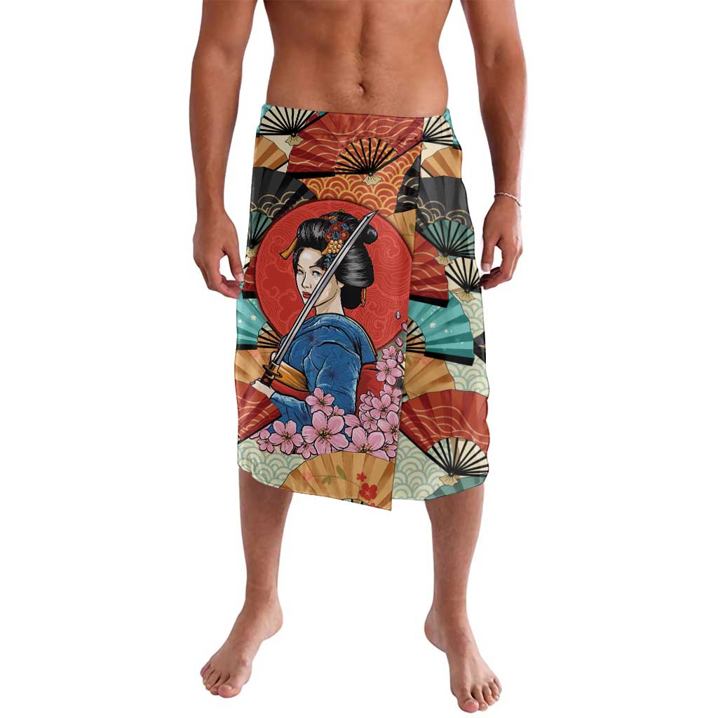Japanese Geisha Katana Lavalava Japan Sensu Seigaiha Pattern - Polynesian Pride