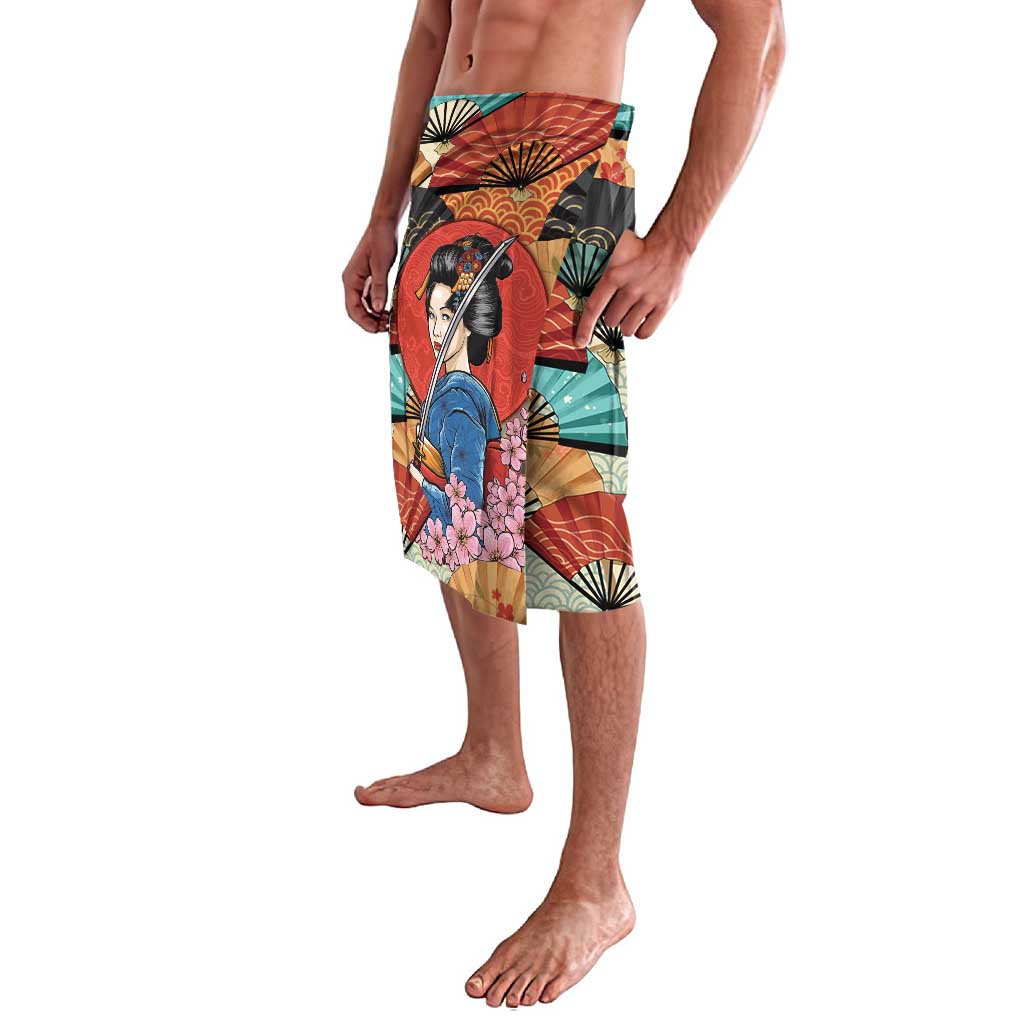 Japanese Geisha Katana Lavalava Japan Sensu Seigaiha Pattern - Polynesian Pride