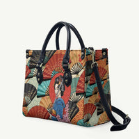 Japanese Geisha Katana Leather Bag Japan Sensu Seigaiha Pattern - Polynesian Pride
