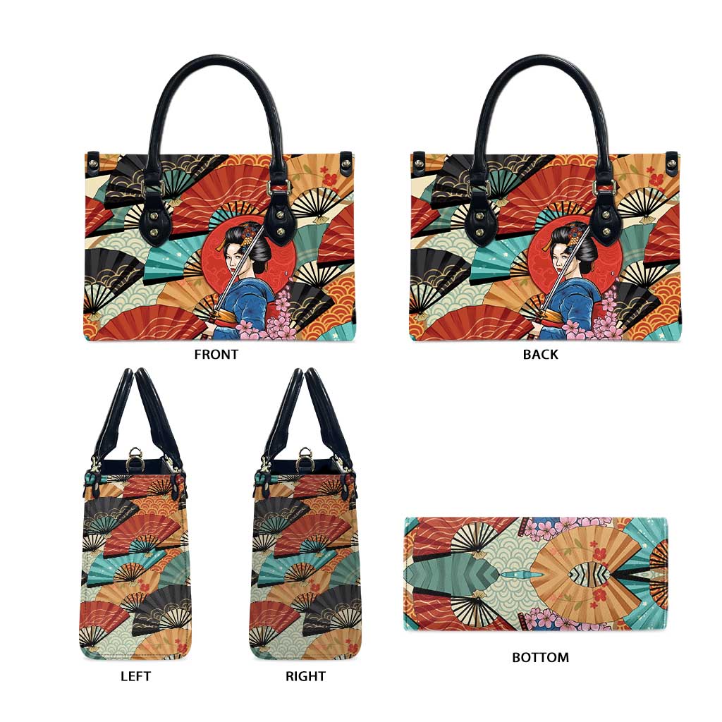 Japanese Geisha Katana Leather Bag Japan Sensu Seigaiha Pattern - Polynesian Pride
