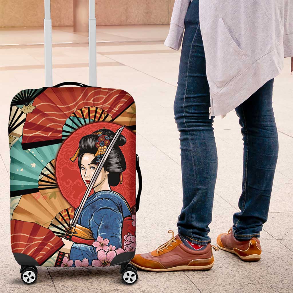 Japanese Geisha Katana Luggage Cover Japan Sensu Seigaiha Pattern LT14 Multicolor - Polynesian Pride