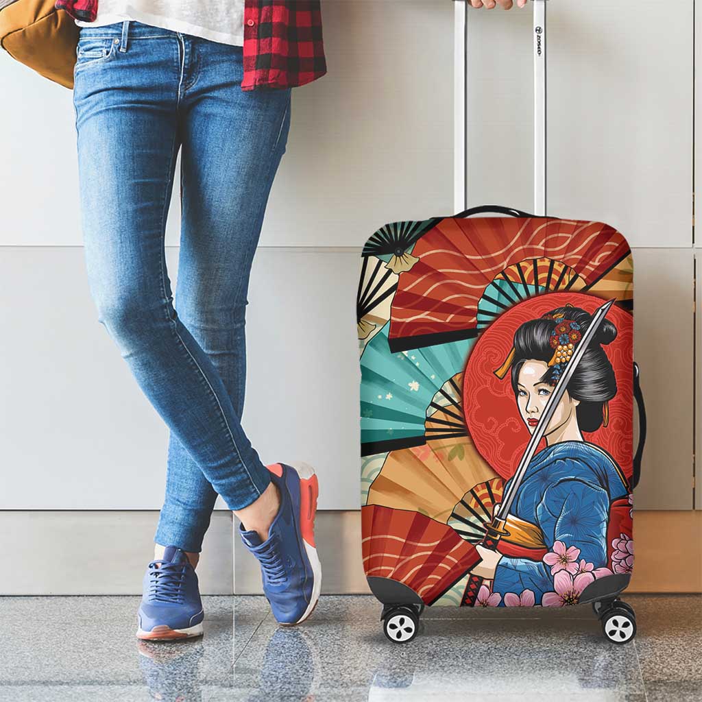 Japanese Geisha Katana Luggage Cover Japan Sensu Seigaiha Pattern LT14 - Polynesian Pride