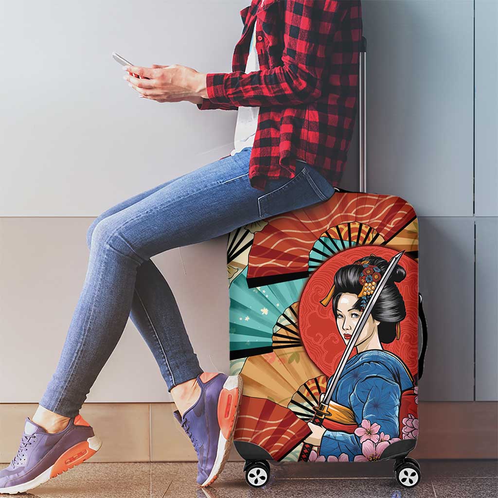 Japanese Geisha Katana Luggage Cover Japan Sensu Seigaiha Pattern LT14 - Polynesian Pride