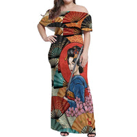 Japanese Geisha Katana Off Shoulder Maxi Dress Japan Sensu Seigaiha Pattern LT14 Women Multicolor - Polynesian Pride