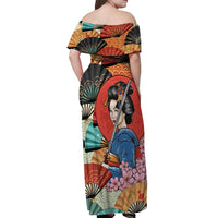 Japanese Geisha Katana Off Shoulder Maxi Dress Japan Sensu Seigaiha Pattern LT14 - Polynesian Pride