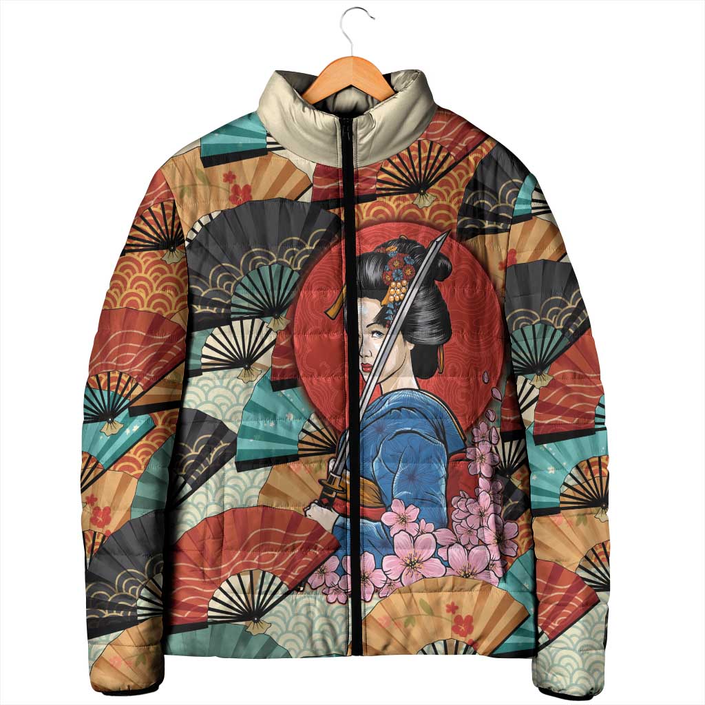 Japanese Geisha Katana Padded Jacket Japan Sensu Seigaiha Pattern LT14 - Polynesian Pride