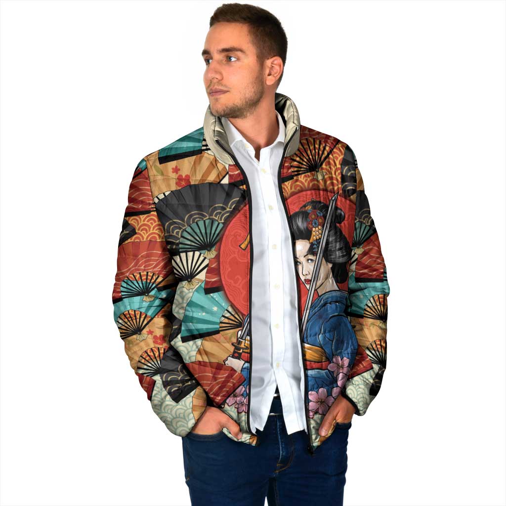 Japanese Geisha Katana Padded Jacket Japan Sensu Seigaiha Pattern LT14 - Polynesian Pride