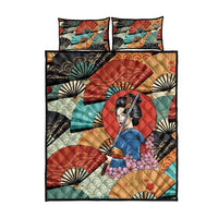 Japanese Geisha Katana Quilt Bed Set Japan Sensu Seigaiha Pattern - Polynesian Pride