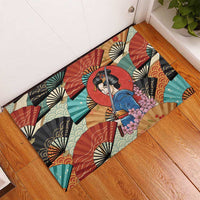 Japanese Geisha Katana Rubber Doormat Japan Sensu Seigaiha Pattern - Polynesian Pride
