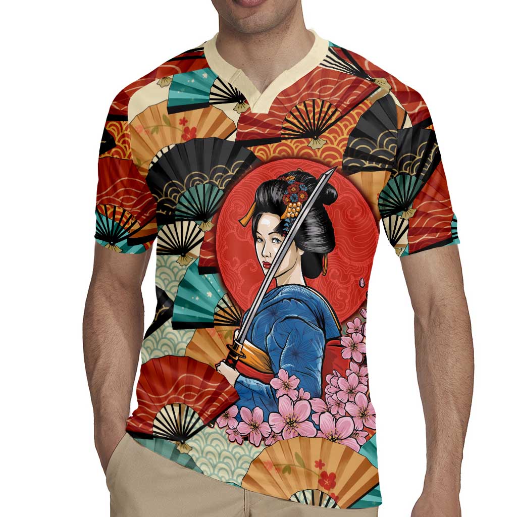 Japanese Geisha Katana Rugby Jersey Japan Sensu Seigaiha Pattern - Polynesian Pride