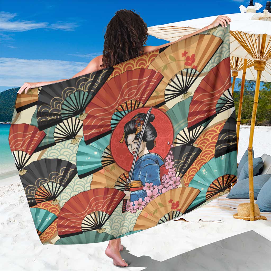 Japanese Geisha Katana Sarong Japan Sensu Seigaiha Pattern LT14 One Size 44 x 66 inches Multicolor - Polynesian Pride