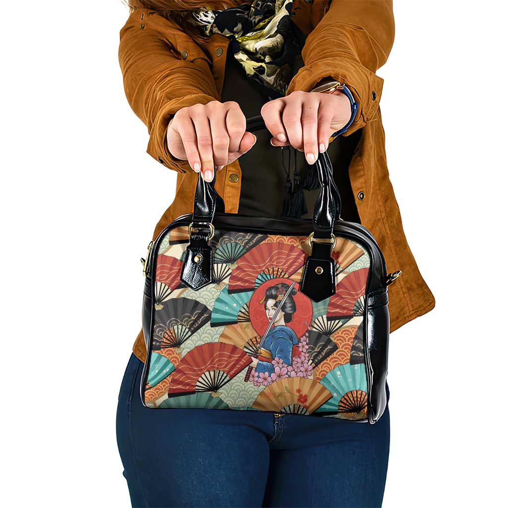 Japanese Geisha Katana Shoulder Handbag Japan Sensu Seigaiha Pattern LT14 One Size Multicolor - Polynesian Pride