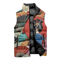 Japanese Geisha Katana Sleeveless Puffer Jacket Japan Sensu Seigaiha Pattern LT14 - Polynesian Pride