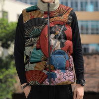 Japanese Geisha Katana Sleeveless Puffer Jacket Japan Sensu Seigaiha Pattern LT14 - Polynesian Pride