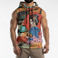 Japanese Geisha Katana Sleeveless Zip Hoodie Japan Sensu Seigaiha Pattern - Polynesian Pride