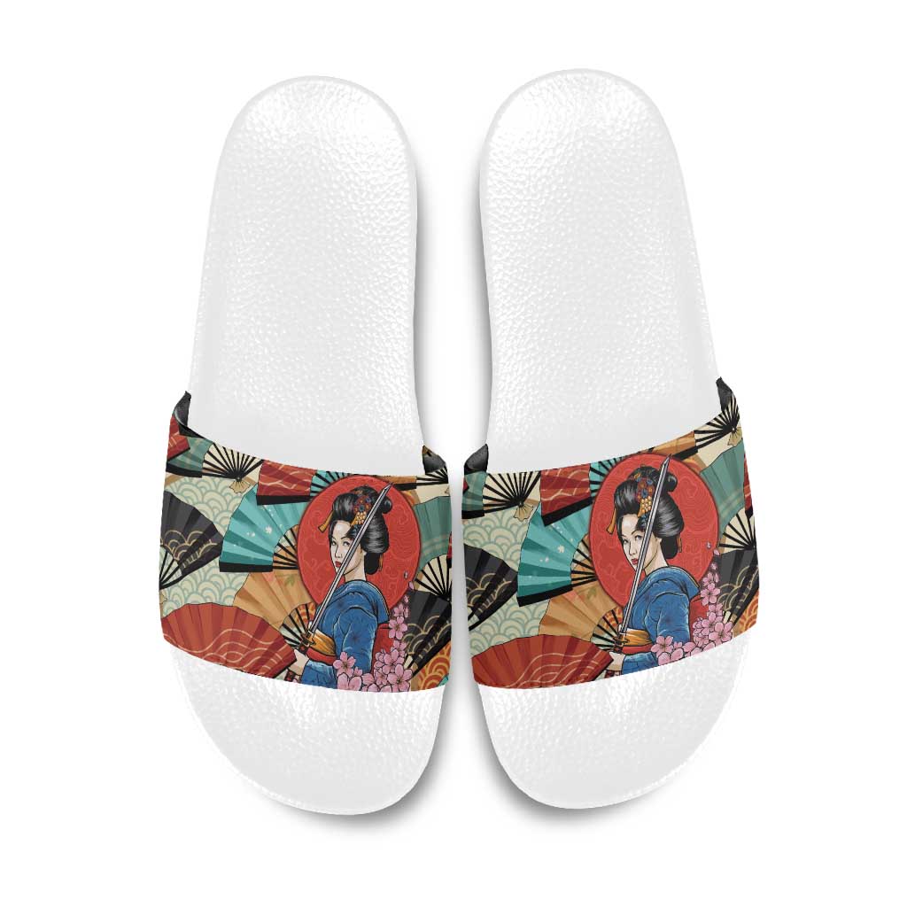 Japanese Geisha Katana Slide Sandals Japan Sensu Seigaiha Pattern - Polynesian Pride