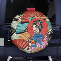 Japanese Geisha Katana Spare Tire Cover Japan Sensu Seigaiha Pattern - Polynesian Pride