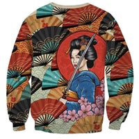Japanese Geisha Katana Sweatshirt Japan Sensu Seigaiha Pattern LT14 - Polynesian Pride