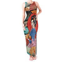 Japanese Geisha Katana Tank Maxi Dress Japan Sensu Seigaiha Pattern - Polynesian Pride