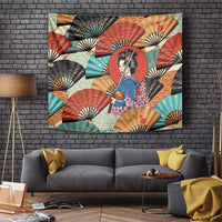 Japanese Geisha Katana Tapestry Japan Sensu Seigaiha Pattern - Polynesian Pride